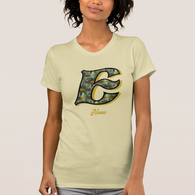 Monogram Initial E Daisy Flower Art Personalized T-Shirt (Front)