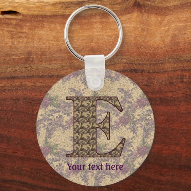 Monogram Initial E Elegant Floral Personalized Keychain (Front)