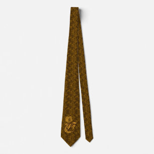 Monogram Initial E Elegant Gold Peony Flower Neck Tie