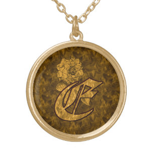 Monogram Initial E Elegant Gold Peony Flower Plated Necklace