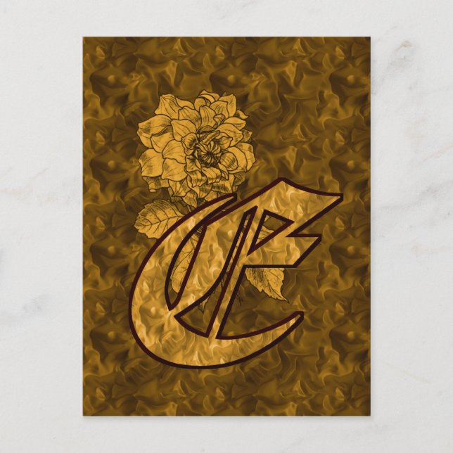 Monogram Initial E Elegant Gold Peony Flower Postcard (Front)