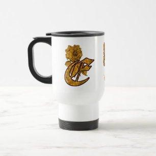 Monogram Initial E Elegant Gold Peony Personalized Travel Mug