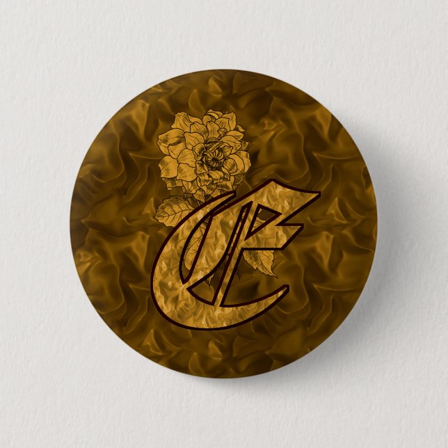 Monogram Initial E Elegant Gold Peony  Pinback Button (Front)