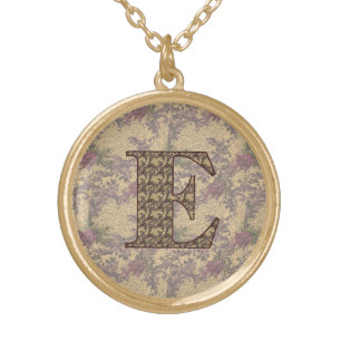 Monogram Initial E Elegant Vintage Floral Gold Plated Necklace
