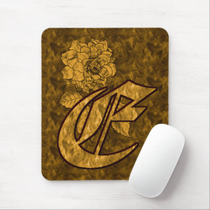 Monogram Initial E Gold Peony Flower Mouse Pad
