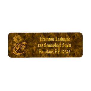 Monogram Initial E Gold Peony Return Address Label