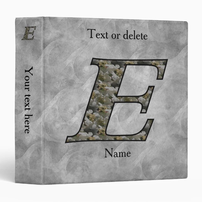 Monogram Initial E Hydrangea Flowers Personalized 3 Ring Binder (Front/Spine)