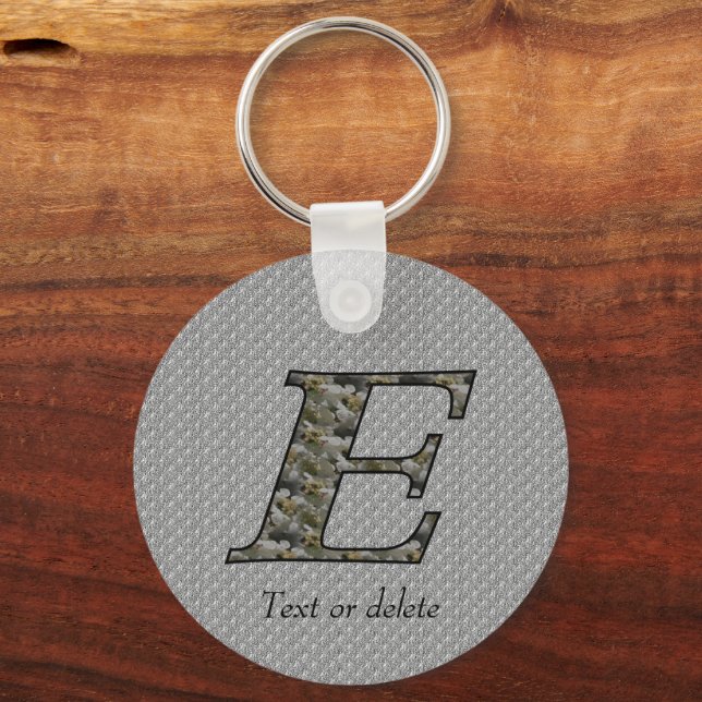 Monogram Initial E Hydrangea Flowers Personalized Keychain (Front)