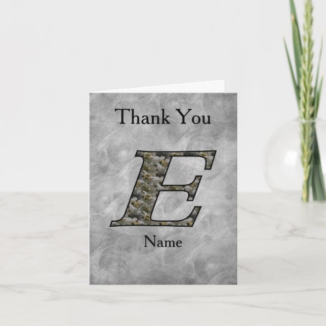 Monogram Initial E Hydrangea Flowers Personalized Letterpress Thank You Card (Front)