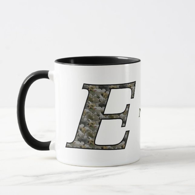 Monogram Initial E Hydrangea Flowers Personalized Mug (Left)