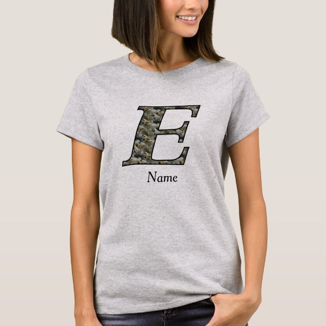 Monogram Initial E Hydrangea Flowers Personalized T-Shirt (Front)