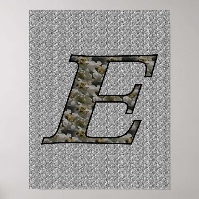 Monogram Initial E Hydrangea Flowers Poster (Front)