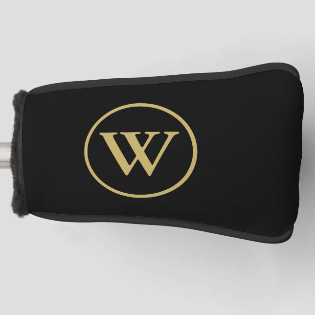 Monogram Initial Elegant Black and Gold Golf Head Cover (Front)