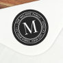 Monogram initial elegant black return address classic round sticker