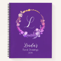 Monogram Initial Elegant Custom Name Purple Floral