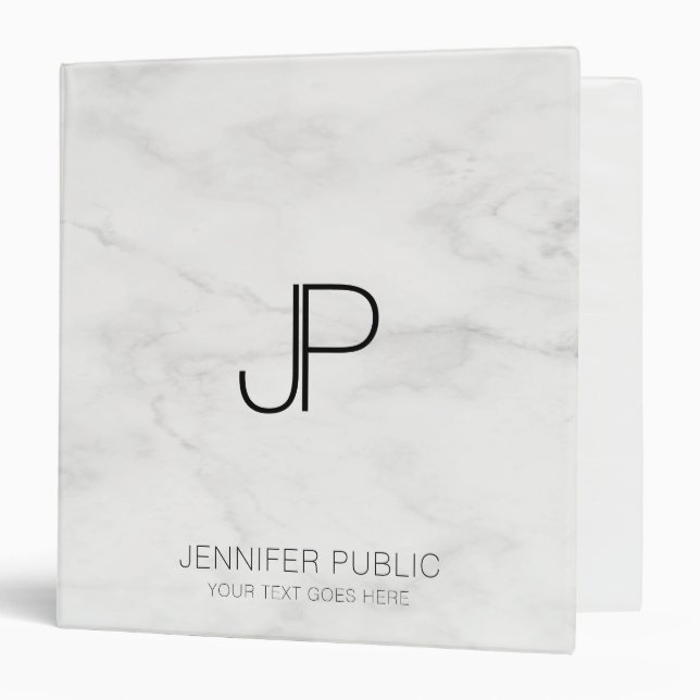 Monogram Initial Elegant Marble Customer Template 3 Ring Binder (Front/Inside)
