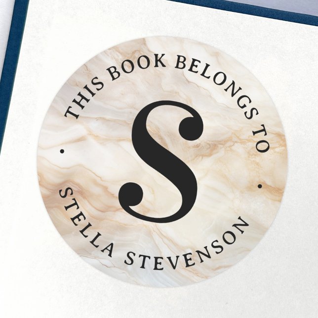 Monogram initial elegant marble library book label (Monogram initial elegant marble library book label)