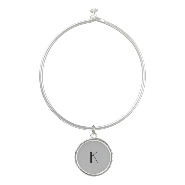 Monogram Initial Elegant Minimalist Gray Black  Bangle Bracelet (Front)