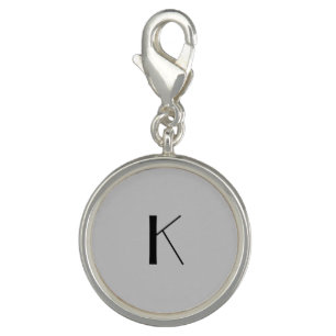 Monogram Initial Elegant Minimalist Gray Black Charm