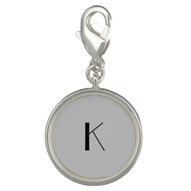 Monogram Initial Elegant Minimalist Gray Black Charm (Front)