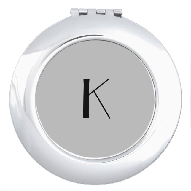 Monogram Initial Elegant Minimalist Gray Black  Compact Mirror (Front)