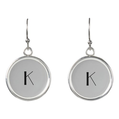 Monogram Initial Elegant Minimalist Gray Black  Earrings