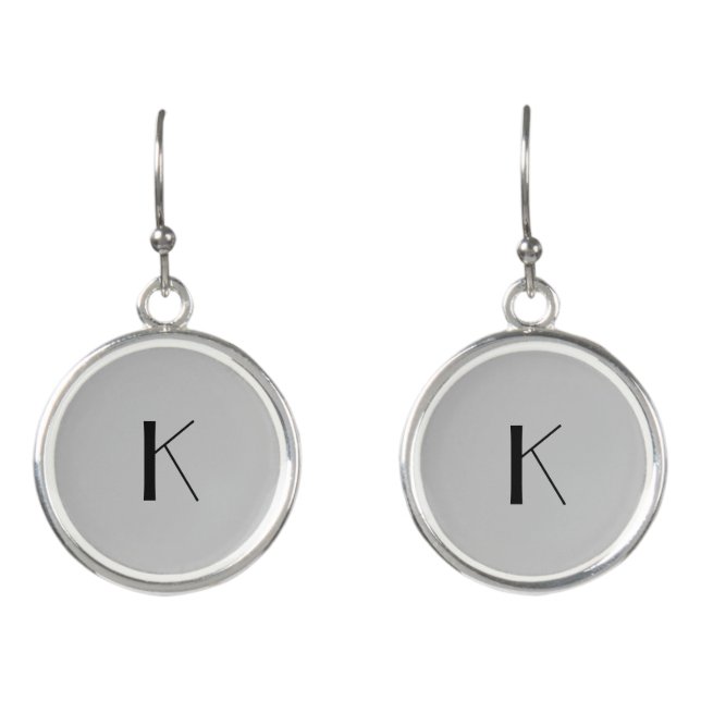 Monogram Initial Elegant Minimalist Gray Black  Earrings (Front)