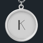 Monogram Initial Elegant Minimalist Gray Black Silver Plated Necklace<br><div class="desc">A gift for her. A monogrammed initial necklace which is elegant in it's simplicity.  Silver,  or silver plate,  Gray and Black. Change the initial to personalize for your recipient.</div>