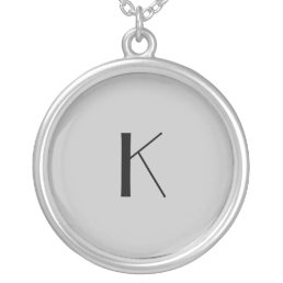 Monogram Initial Elegant Minimalist Gray Black Silver Plated Necklace