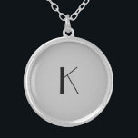 Monogram Initial Elegant Minimalist Gray Black  Silver Plated Necklace<br><div class="desc">A gift for her. A monogrammed initial locket necklace which is elegant in it's simplicity.  Silver,  or silver plate,  Gray and Black. Change the initial to personalize for your recipient.</div>