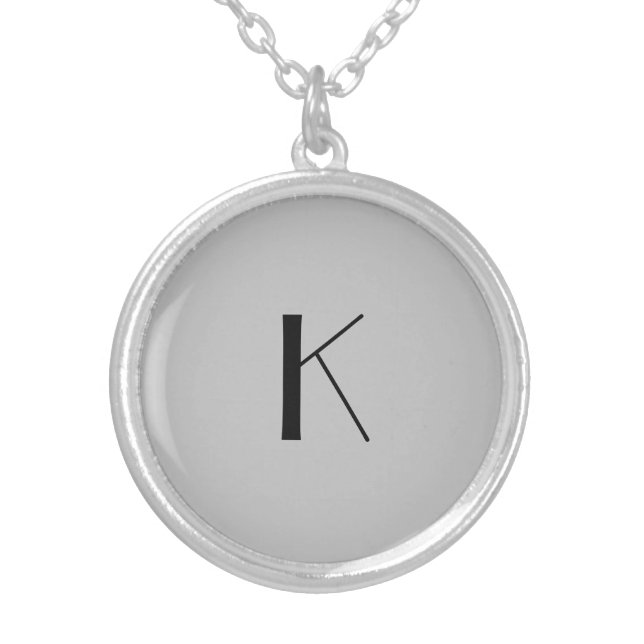 Monogram Initial Elegant Minimalist Gray Black  Silver Plated Necklace (Front)