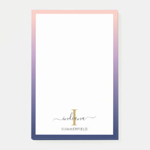 Monogram Initial Elegant Script Purple Ombre Post-it Notes
