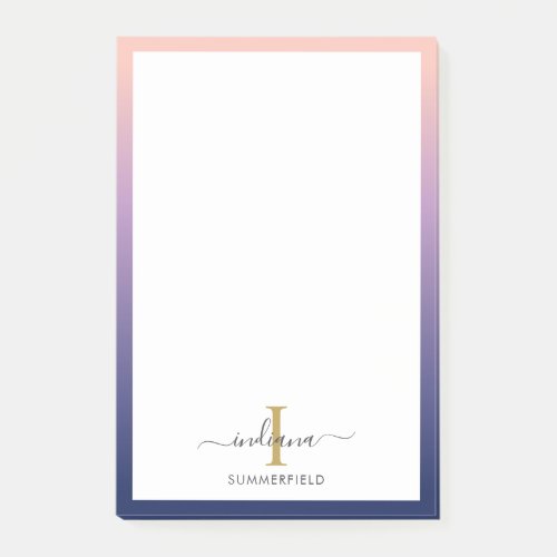 Monogram Initial Elegant Script Purple Ombre Post_it Notes