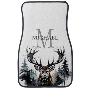 Monogram Initial Elk Hunting Car Floor Mat