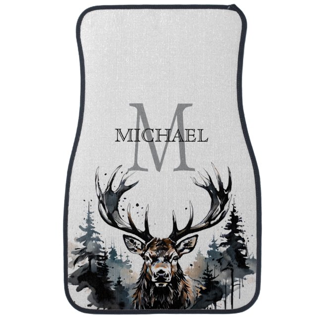Monogram Initial Elk Hunting Car Floor Mat (Front)