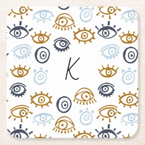 Monogram Initial Evil Eye Pattern Square Paper Square Paper Coaster