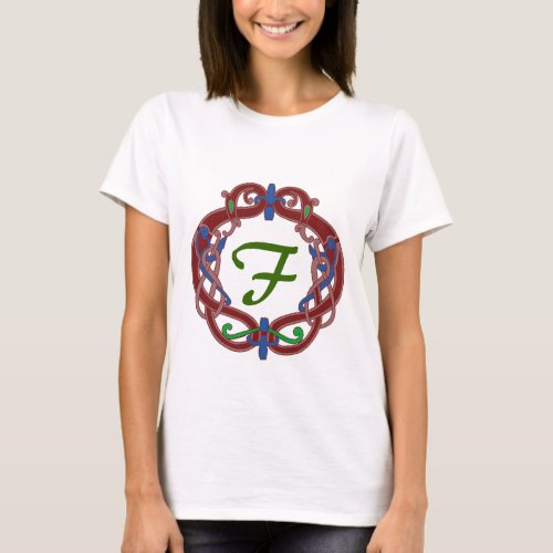 Monogram Initial F Celtic Design T Shirt