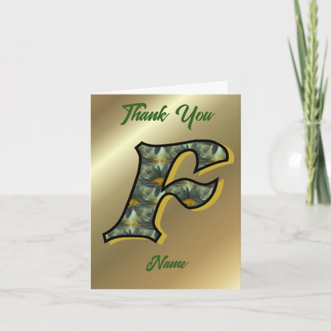 Monogram Initial F Daisies Art Personalized Letterpress Thank You Card (Front)