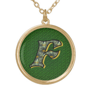 Monogram Initial F Daisies Floral Art Gold Plated Necklace