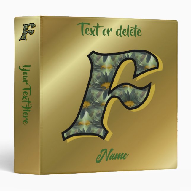 Monogram Initial F Daisies Floral Art Personalized 3 Ring Binder (Front/Spine)