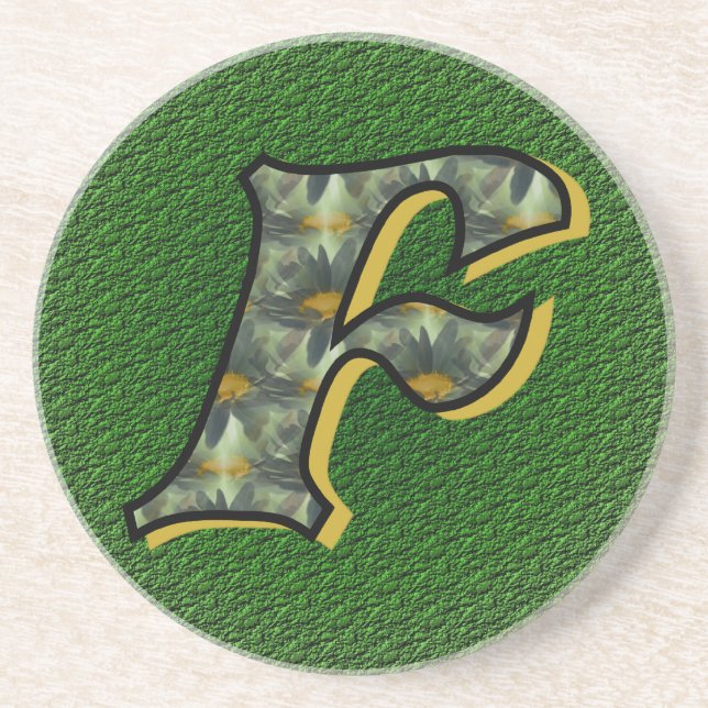 Monogram Initial F Daisies Floral Art Sandstone Coaster (Front)