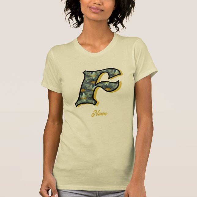Monogram Initial F Daisy Flower Art Personalized T-Shirt (Front)