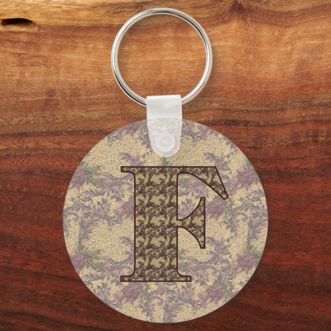Monogram Initial F Elegant Floral  Keychain (Front)