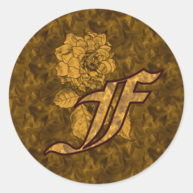 Monogram Initial F Elegant Gold Peony Flower Classic Round Sticker (Front)