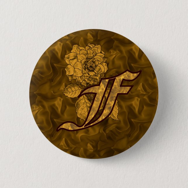 Monogram Initial F Elegant Gold Peony  Pinback Button (Front)
