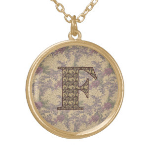 Monogram Initial F Elegant Vintage Floral Gold Plated Necklace