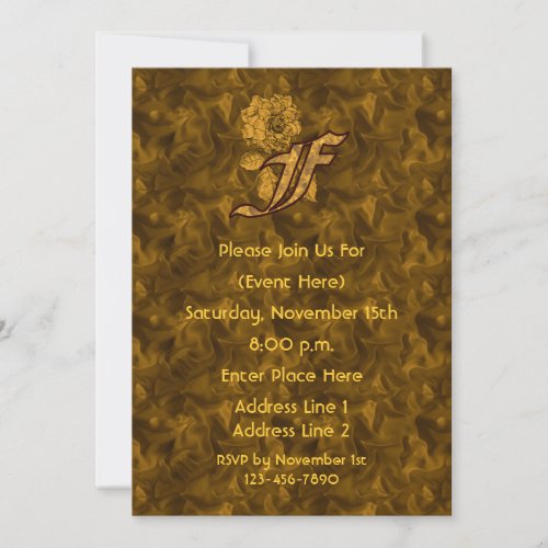 Monogram Initial F Gold Peony Elegant Invite
