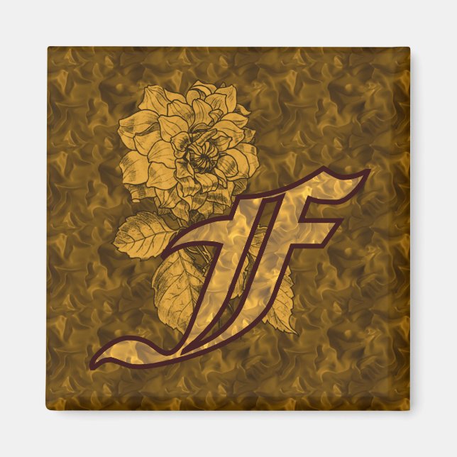 Monogram Initial F Gold Peony Flower Elegant Magnet (Front)
