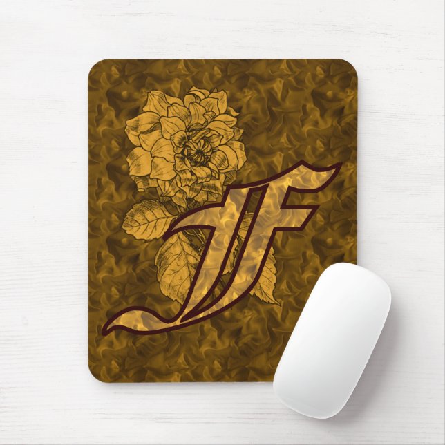 Monogram Initial F Gold Peony  Mouse Pad (With Mouse)