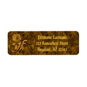 Monogram Initial F Gold Peony Return Address Label